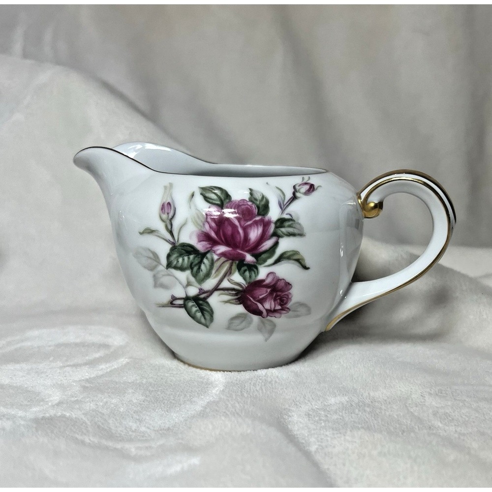 Wentworth China Cameo Rose Creamer and Covered Sugar Bowl Eterna Shape Gold Trim - Picture 2 of 16